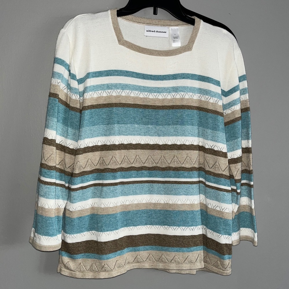 Vintage‎ Alfred Dunner Womens Sweater Large Stripe Preppy Pullover Made in USA
